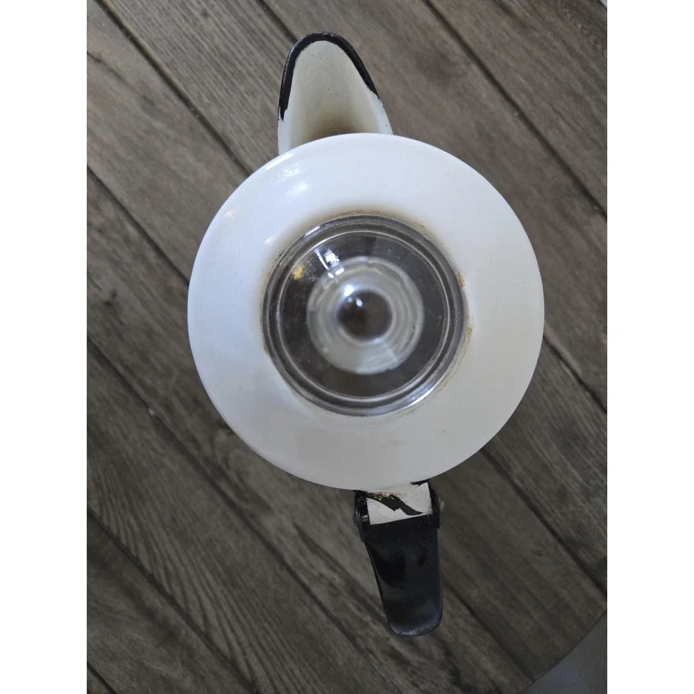 Vintage White & Black Enamelware Coffee Pot Percolator Camping Farmhouse Retro